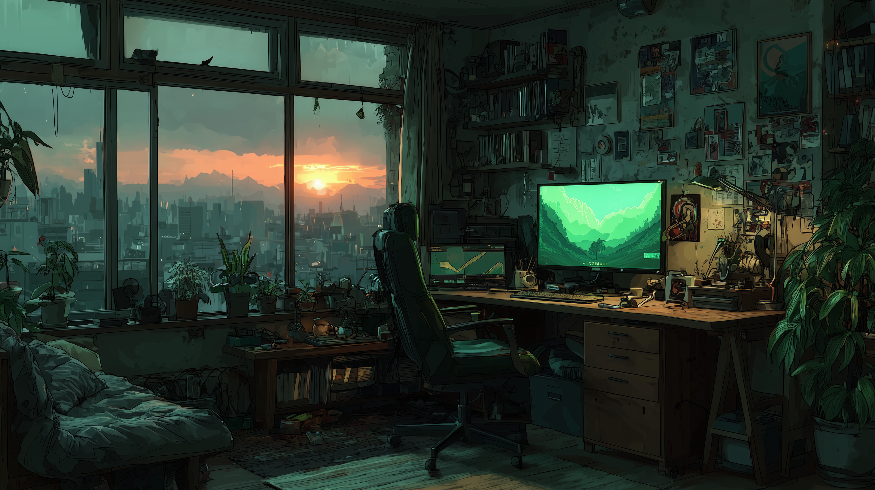 A moody editorial night scene with warm lamps and dark blue shadows