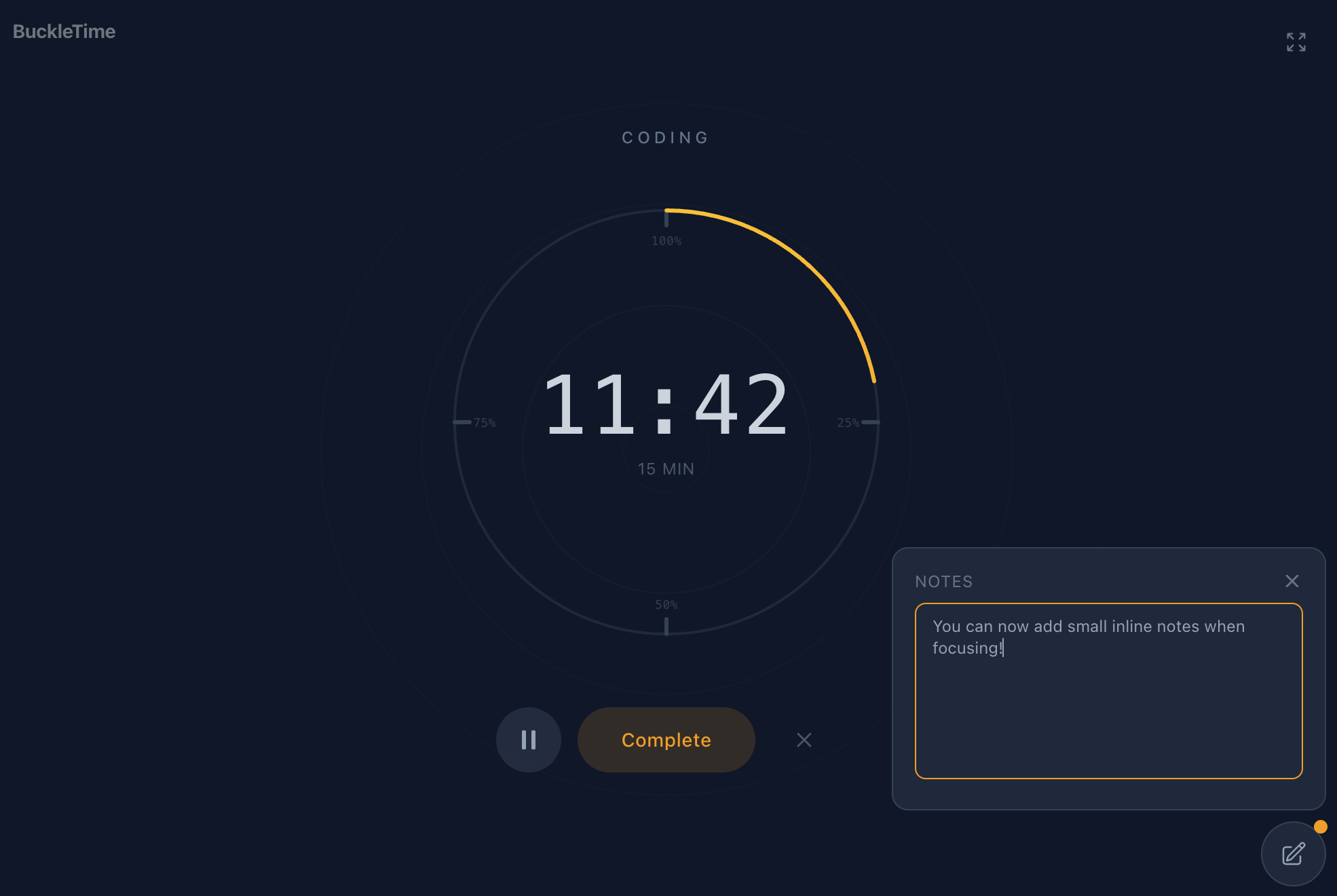 Session notes during a focus session